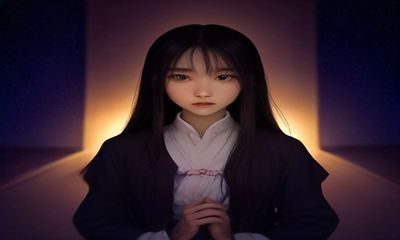夜间办公室中审核人员对着双屏幕核对内容合规清单，画面冷色调专业感强